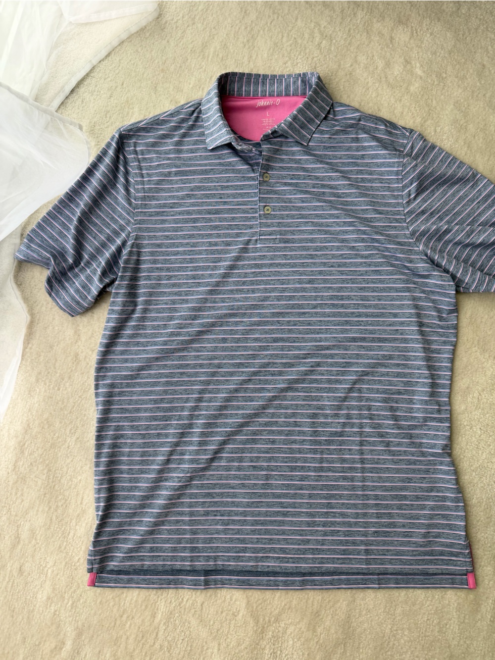 johnnie-O Grey and Pink Striped Polo Shirt